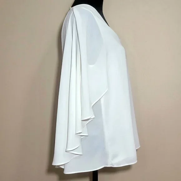 New York & Company White Blouse with 3/4 Cape Sleeve - M - Picture 2 of 4